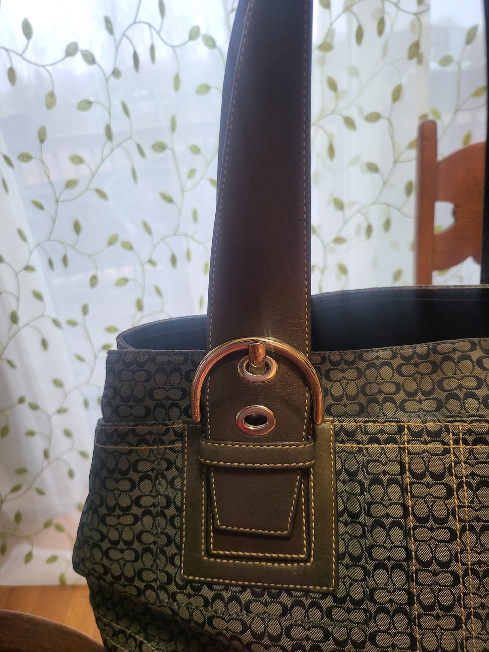 Vintage 2003 Coach Signature Tote – Blue Leather Trim & Silver Hardware 16x11x4 - Picture 3 of 12